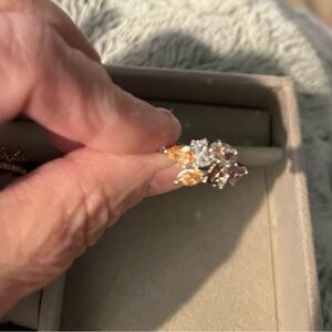 Bomb Party, cluster ring, amber, aquamarine,cz 
7 stones total 
Msrp 130.00